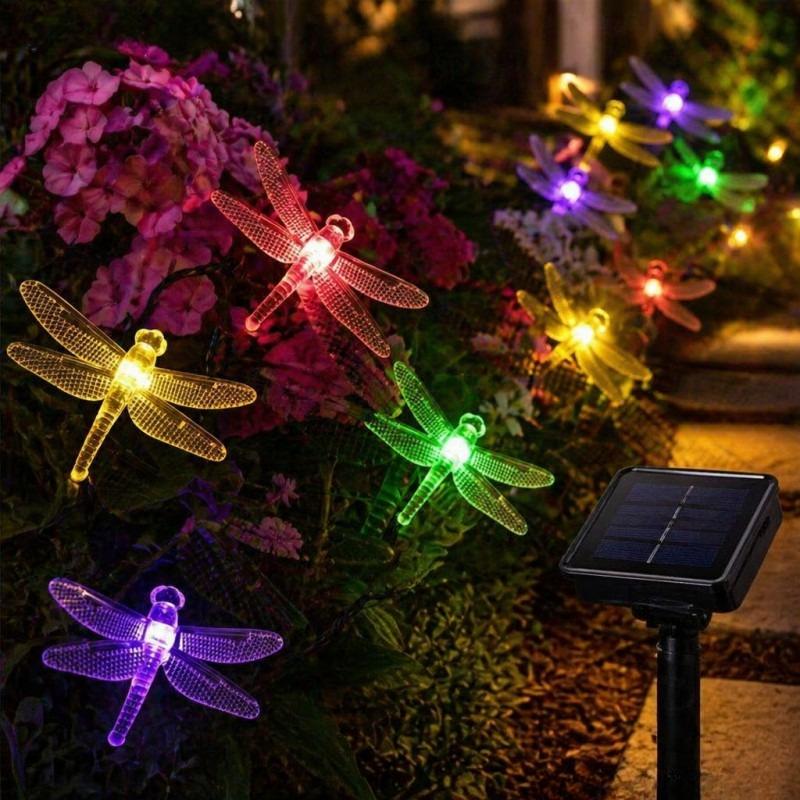 Dragonfly LED Solar String Lights Waterproof Colorful Decorative Lamp Outdoor Garden Balcony Patio Night Landscape Lighting