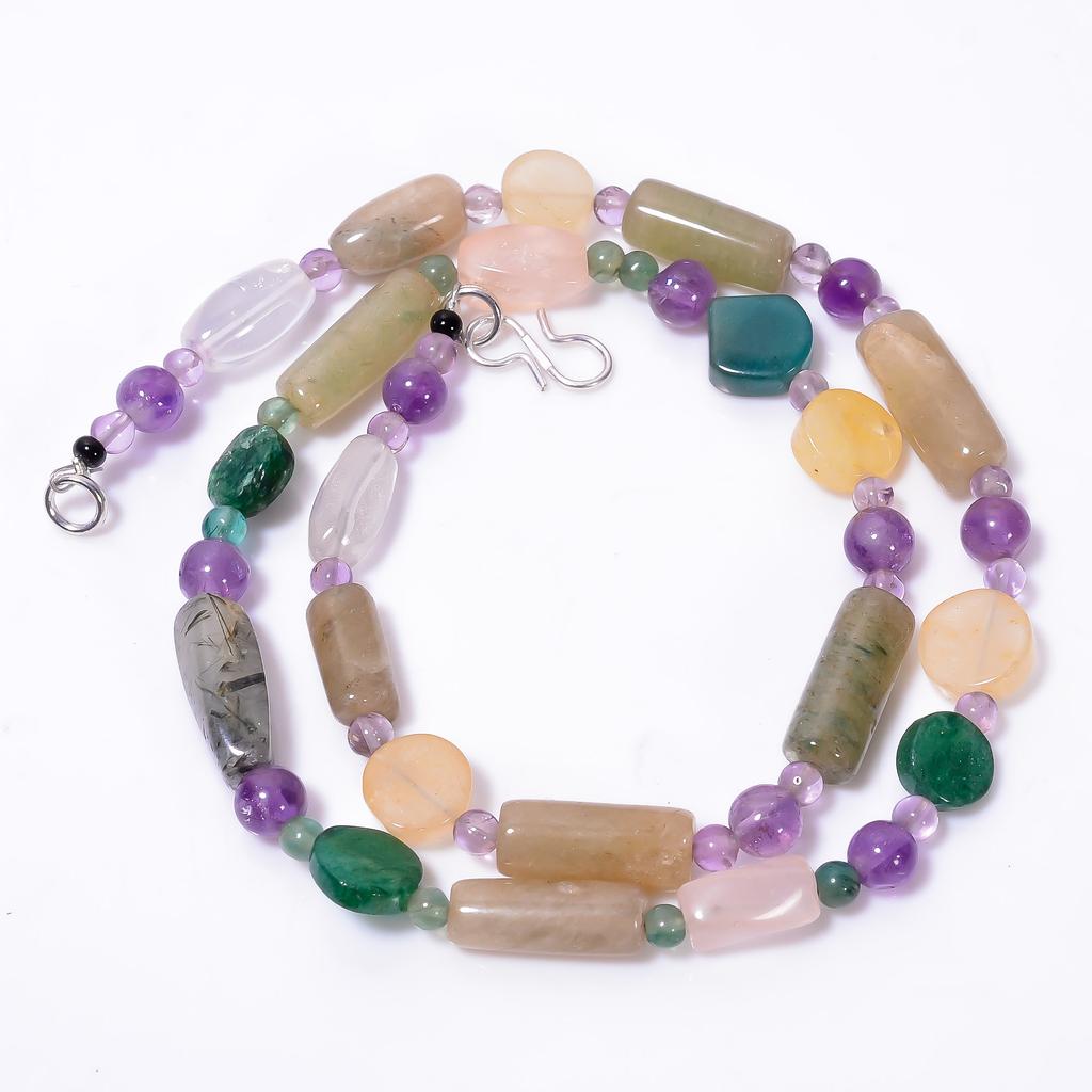 Natural Green Aventurine Amethyst Crystal Smooth Beads Necklace 4-17 mm 18" UB-8574