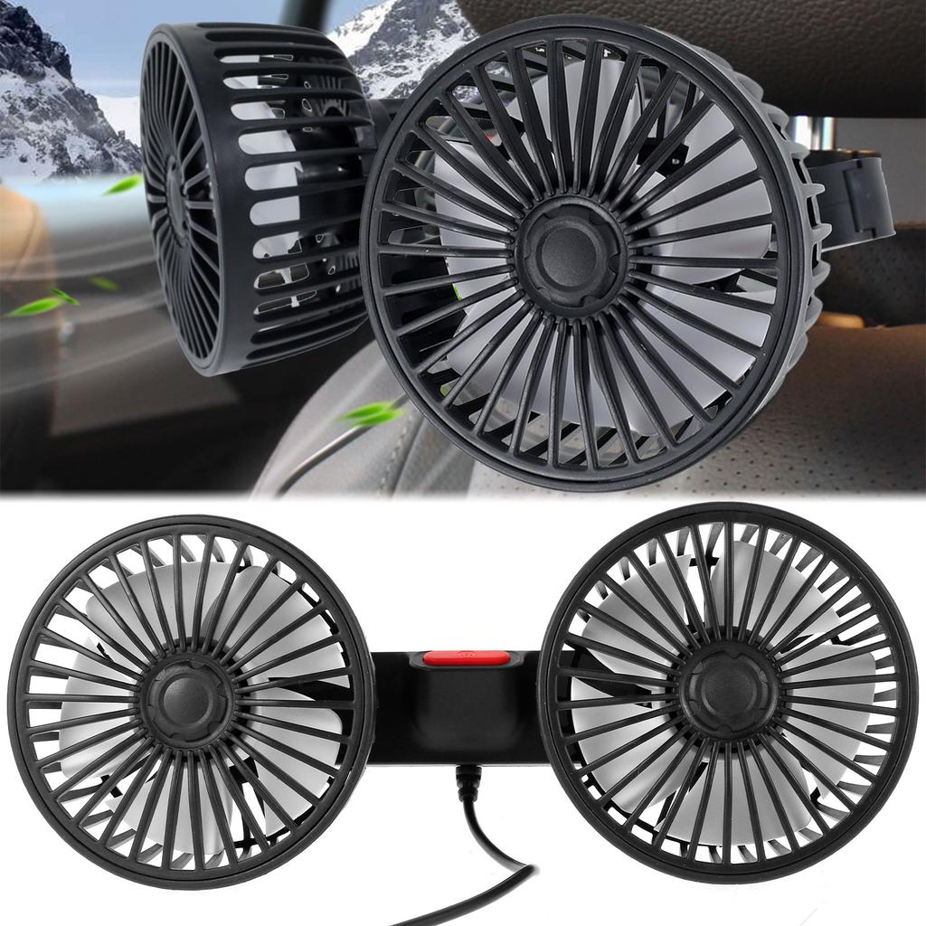 Car Fan for Backseat Dual-Head USB Powered Car Cooling Fans with 3 Speeds 360° Rotatable 5V Electric Car Seat Fan Powerful