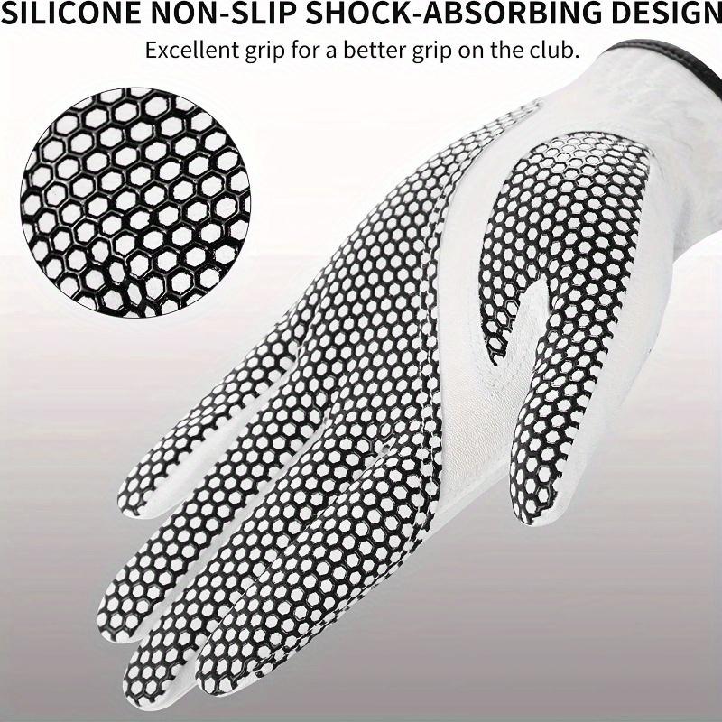 Men's Left-Handed Golf Gloves - Non-Slip PU, Soft & Durable, Breathable Design with Hook-and-Loop Closure, Grey/White, Machine Washable