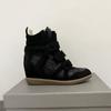 Scarpe da donna autunnali in velcro con zeppa, abbinamento di colori, scarpe sportive casual, scarpe alte in pelle