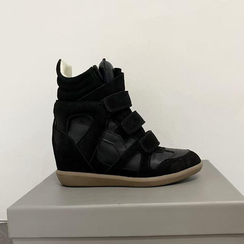 Scarpe da donna autunnali in velcro con zeppa, abbinamento di colori, scarpe sportive casual, scarpe alte in pelle