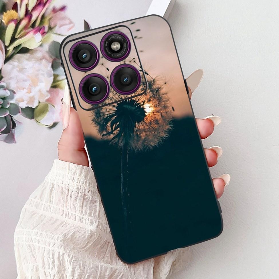 For Motorola Edge 60Pro XT2507-1 Back Cover For Motorola Edge 60 Pro Case Cute Cartoon Luxury Flower Painted Black Silicone 6.7"