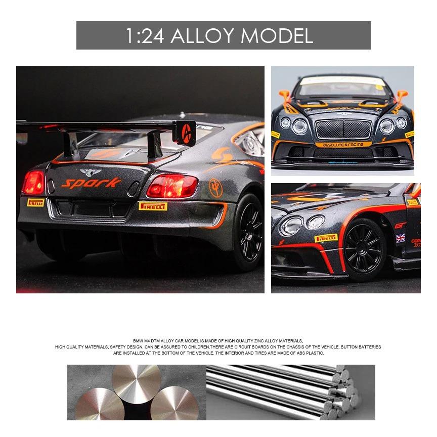 1/24 Bentley Continental GT3 Free Wheeling High Light Sport Racing Car Model Toy Diecast Metal Alloy Miniature Replica