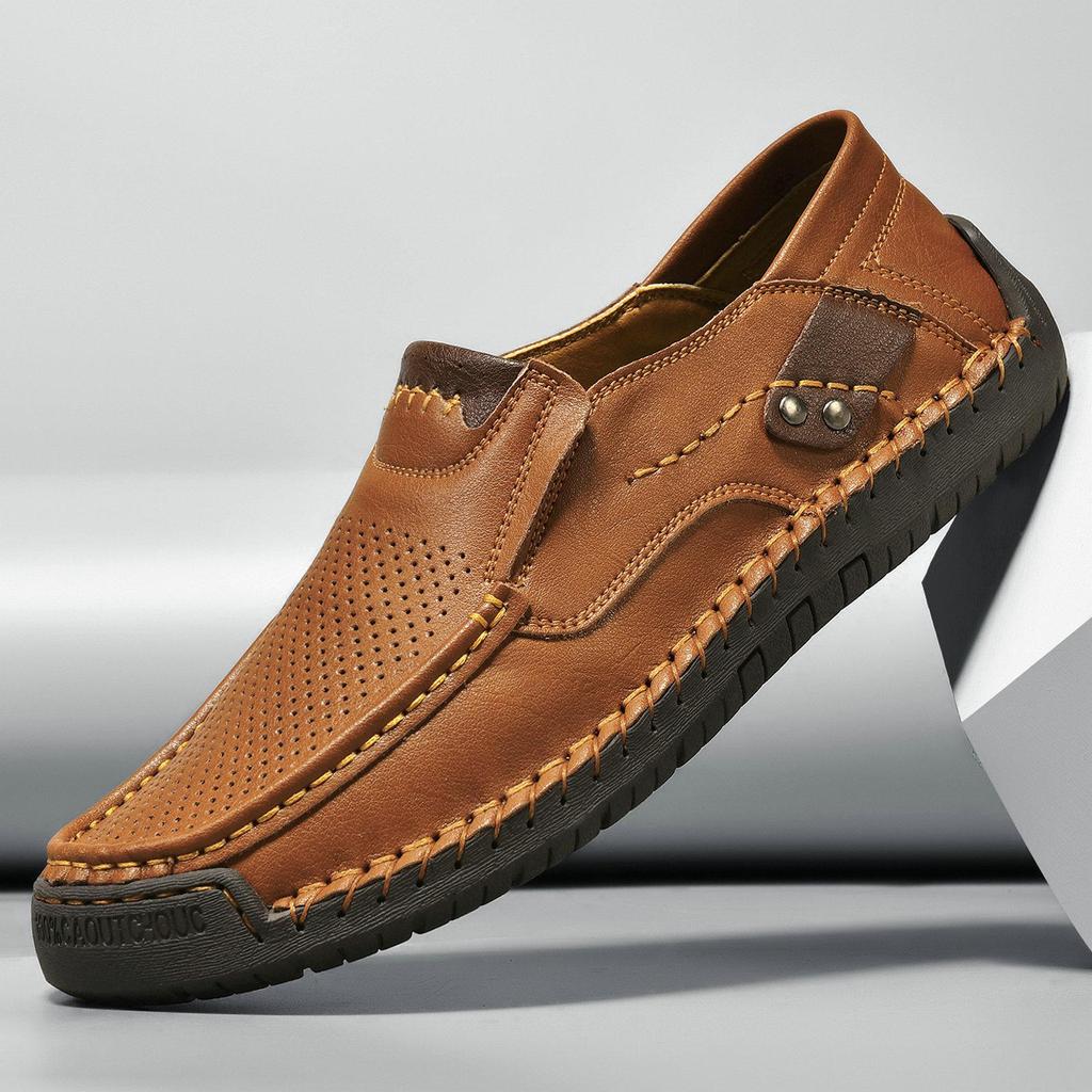 Handgenähte Leder-Loafer für Herren – Lässige Slip-On-Flats für den Außenbereich, Low-Top, große Größe