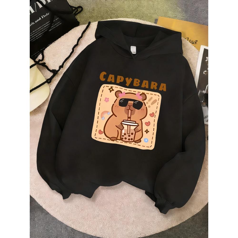 Funny Capybara Drinking Juice Children's Hoodie Sweatshirt Cute Hoody for Boys Girls Autumn Spring Casual Hoodies