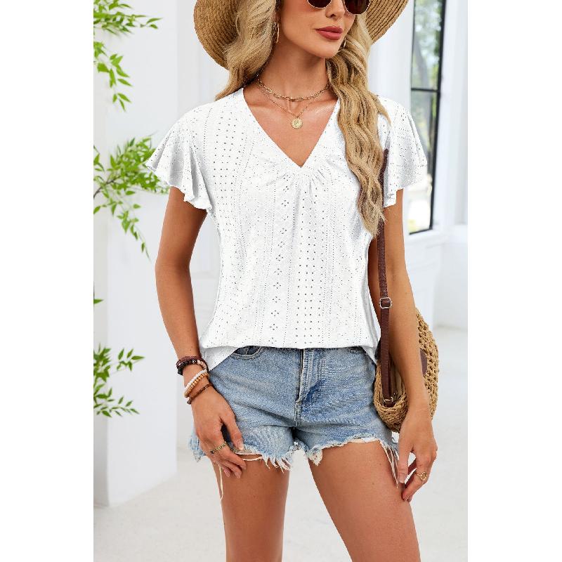 2026 Summer New Women's Solid Color V-Neck Loose Casual Breathable Short-Sleeve T-Shirt Top