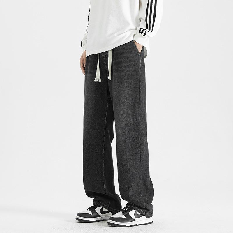 2026 New Vintage Drawstring Jeans for Men, Washed, Loose Fit, Versatile Workwear Trousers