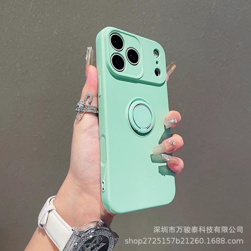 Applicable to Apple 11promax mobile phone case solid color liquid silicone ring holder iPhone11 protective case