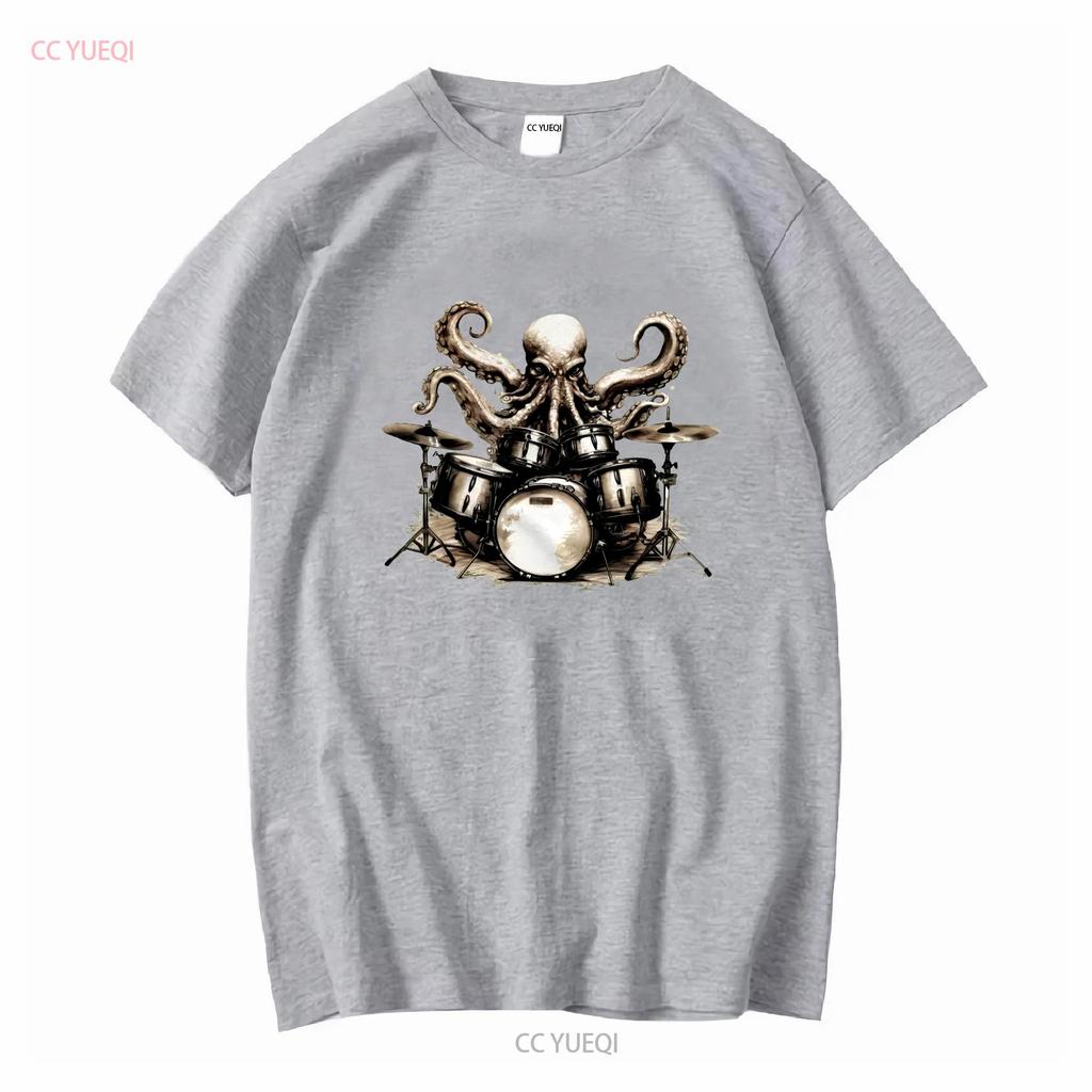 Drum Set Music Octopus Drummer T Shirt Funny Sea Life Animal Humor long or short sleeves vintage Washed fashion Casual