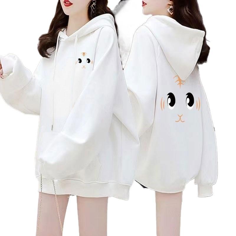 Autumn and Winter Fleece Pullover Hoodie, Fashionable Cartoon Print, Large Size Loose, Slimming, Versatile Hoodie