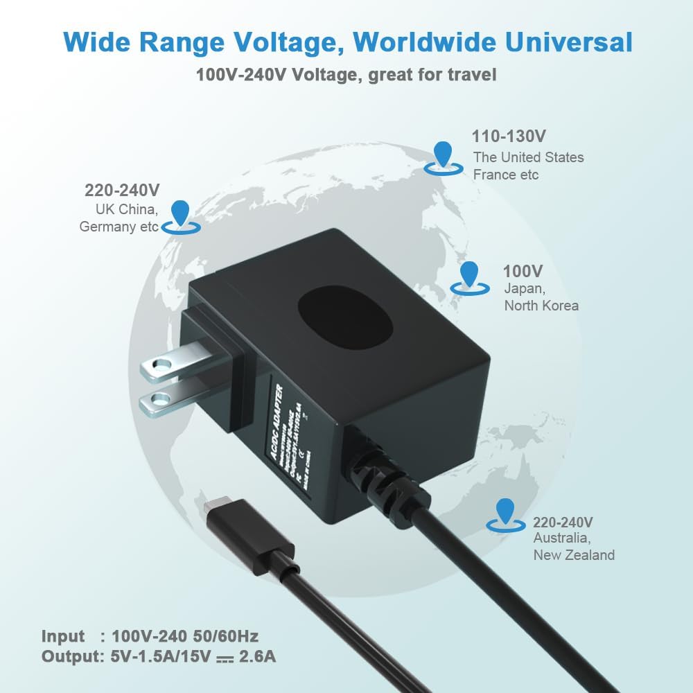 Charger for Nintendo Switch/OLED/Lite, Support Switch TV Dock Mode, 15V 2.6A Fast Charging Adapter with 5FT Charger Cable