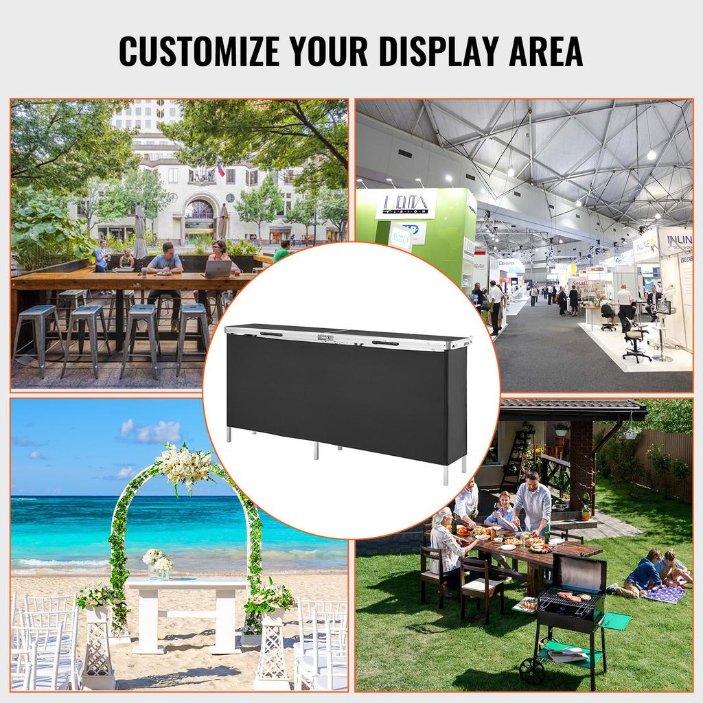VEVOR Portable Tradeshow Podium Table, 1980 x 385 x 880 mm, Display Exhibition Counter Stand Booth Fair with Wall