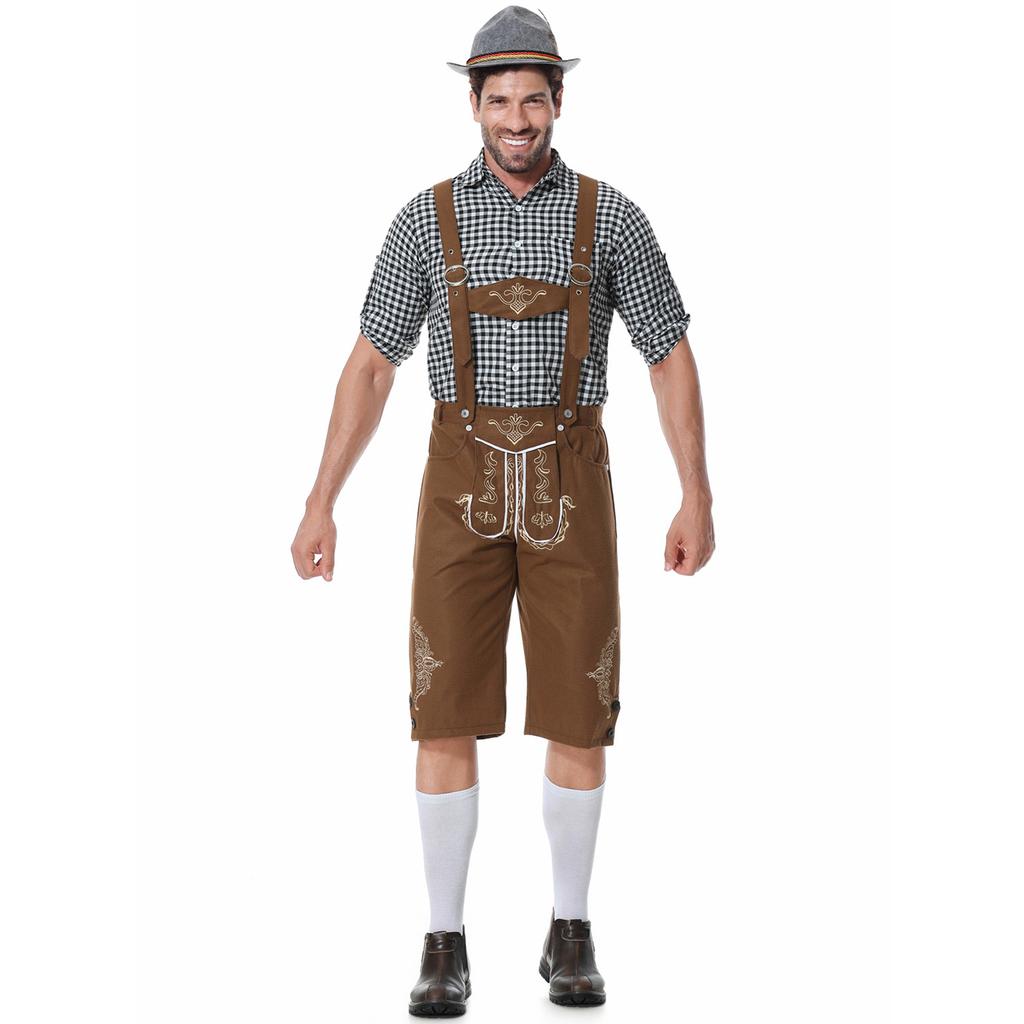 Men's Beer Suit Overalls Suit, German Beer Suit Party Suit, Plaid Shirt