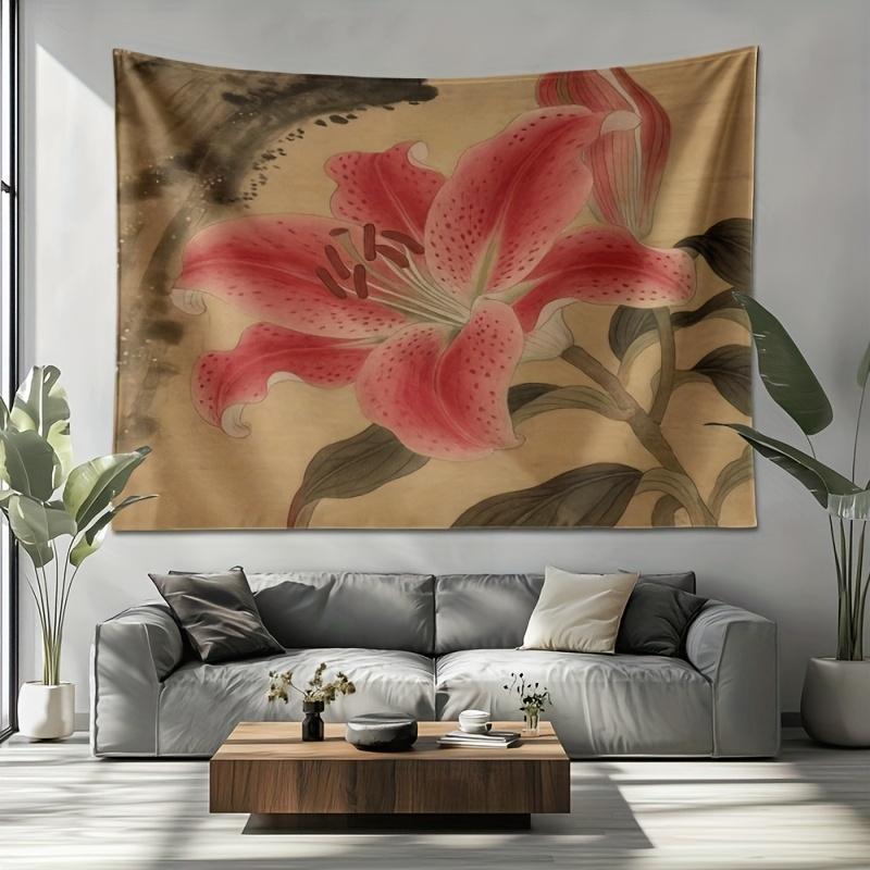 Elegant Light Luxury Plant Flower Tapestry Wall Hanging Polyester Fiber Home Decor for Living Room Bedroom Tea Room