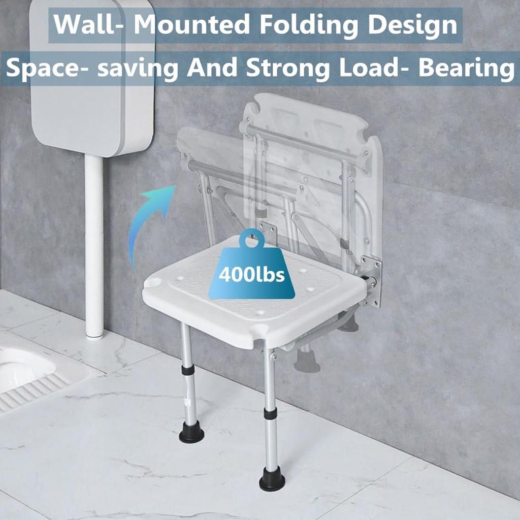 Folding Shower Chair Wall Mounted Bathroom Stool Non Slip Shower Bench for Elderly and Pregnant Women