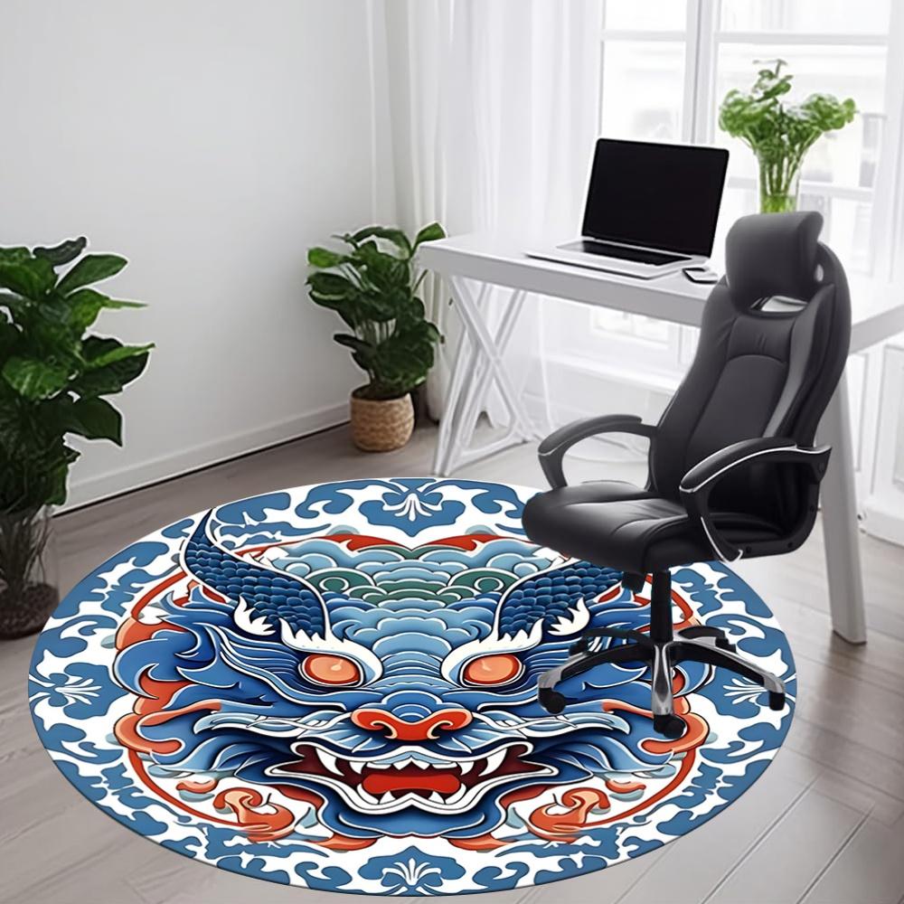 1 Stück Drachenmaske Büro Runder Teppich, Indoor-Matte Geeignet Für Büro, Unter Bürostühlen Schlafzimmer Wohnzimmer Heimdekoration, Raumdeko