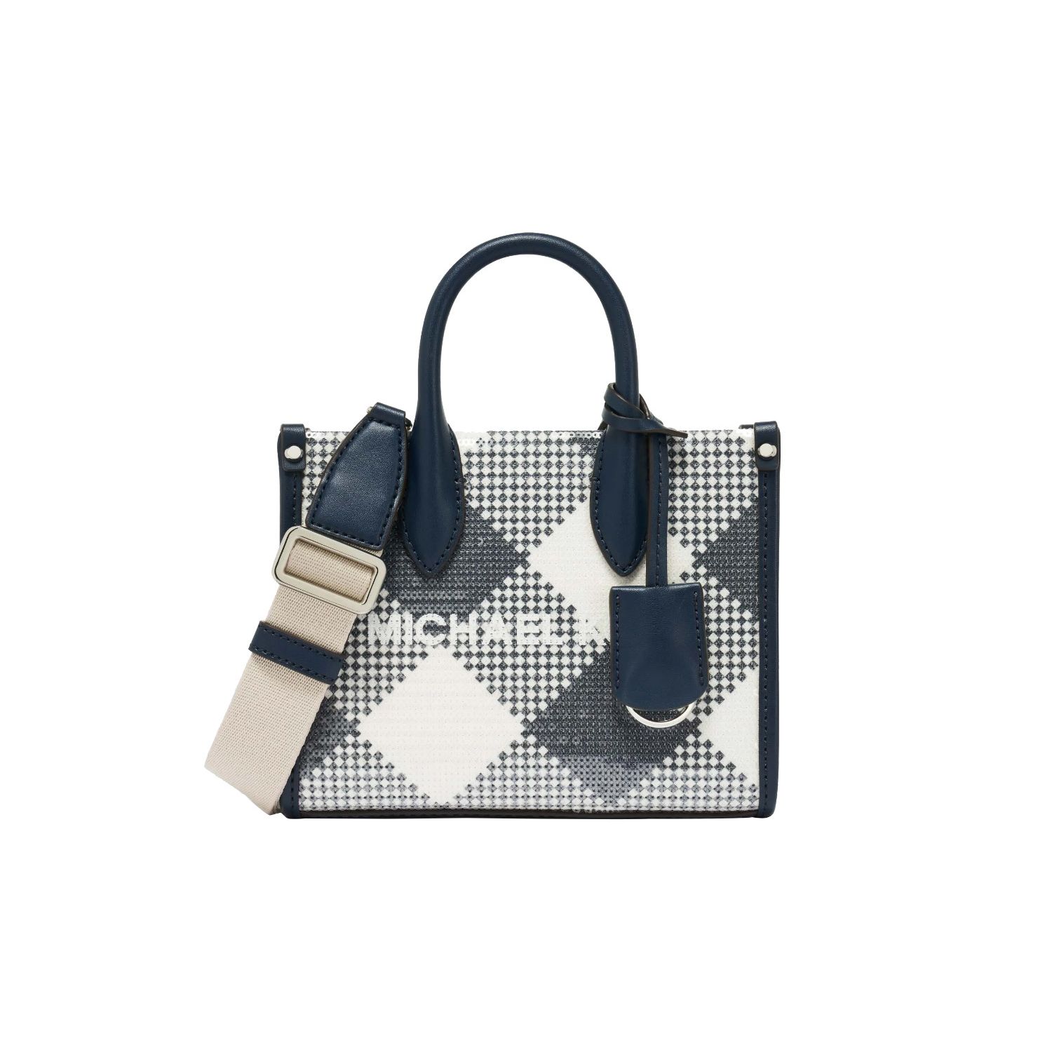 

Michael Kors MK Mirella Plaid Vichy Tote Bag Women handbags Navy-Blue White 35T4S7ZC0I-406 Basic Set (Bag+Dust Bag)