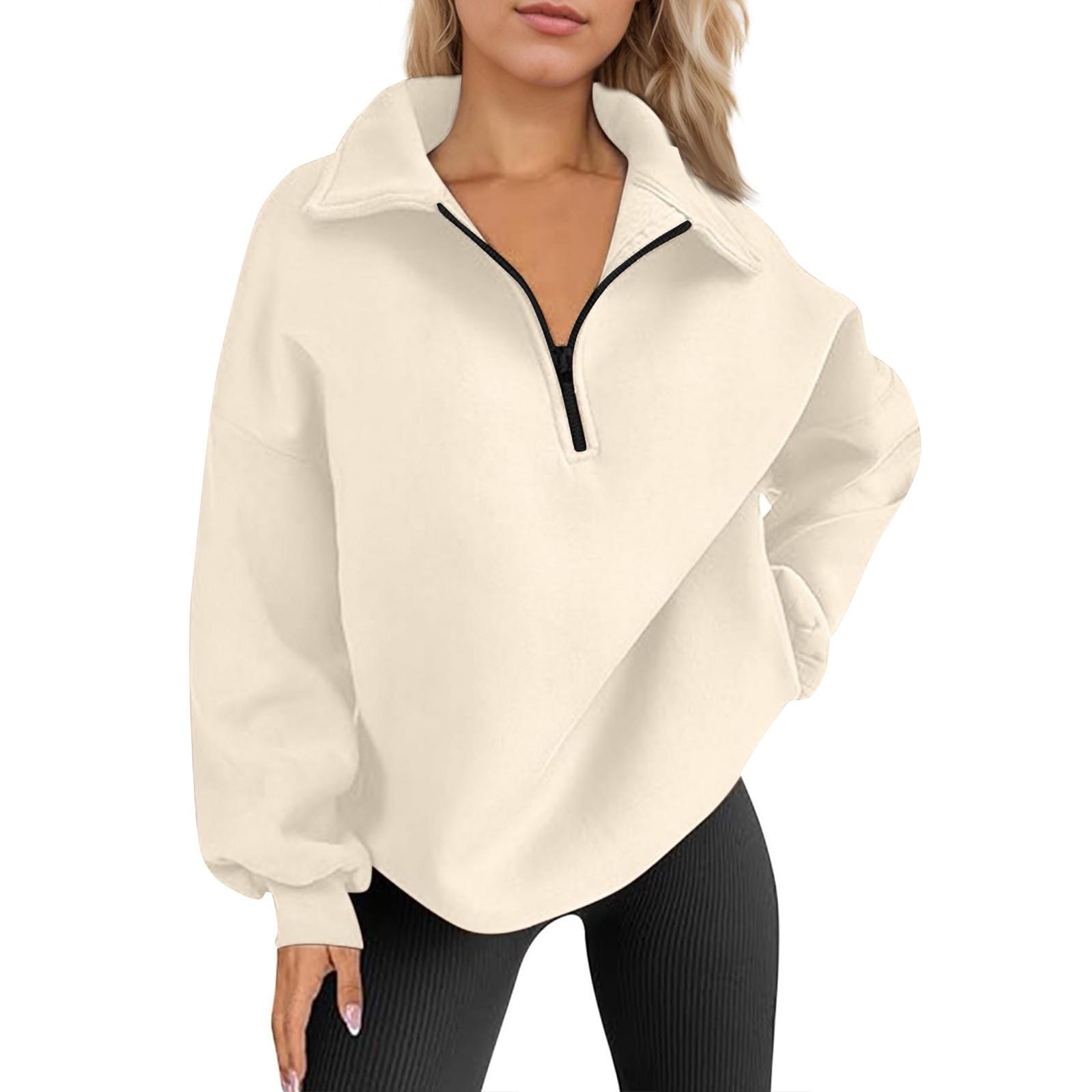 

Женская повседневная модная однотонная толстовка на молнии с длинными рукавами, топ XXL бежевый