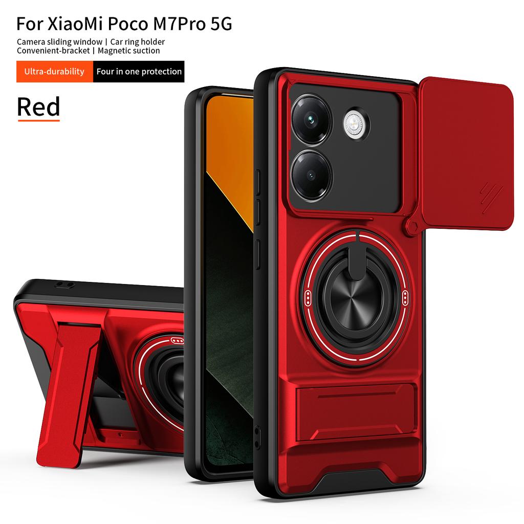 Funda for POCO M7 Pro 5G Case Rotatable Slide Camera Protection Ring Stand Shockproof Cover Capa Funda
