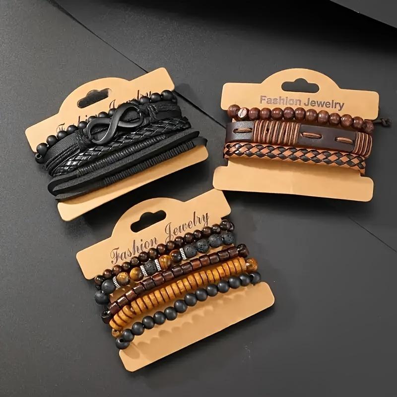 12pcs Vintage Braided Faux Leather Bracelet Set with Tiger Eye & Moonstone Beads - Stylish Accessories for Daily Wear & Parties (Box Not Included)