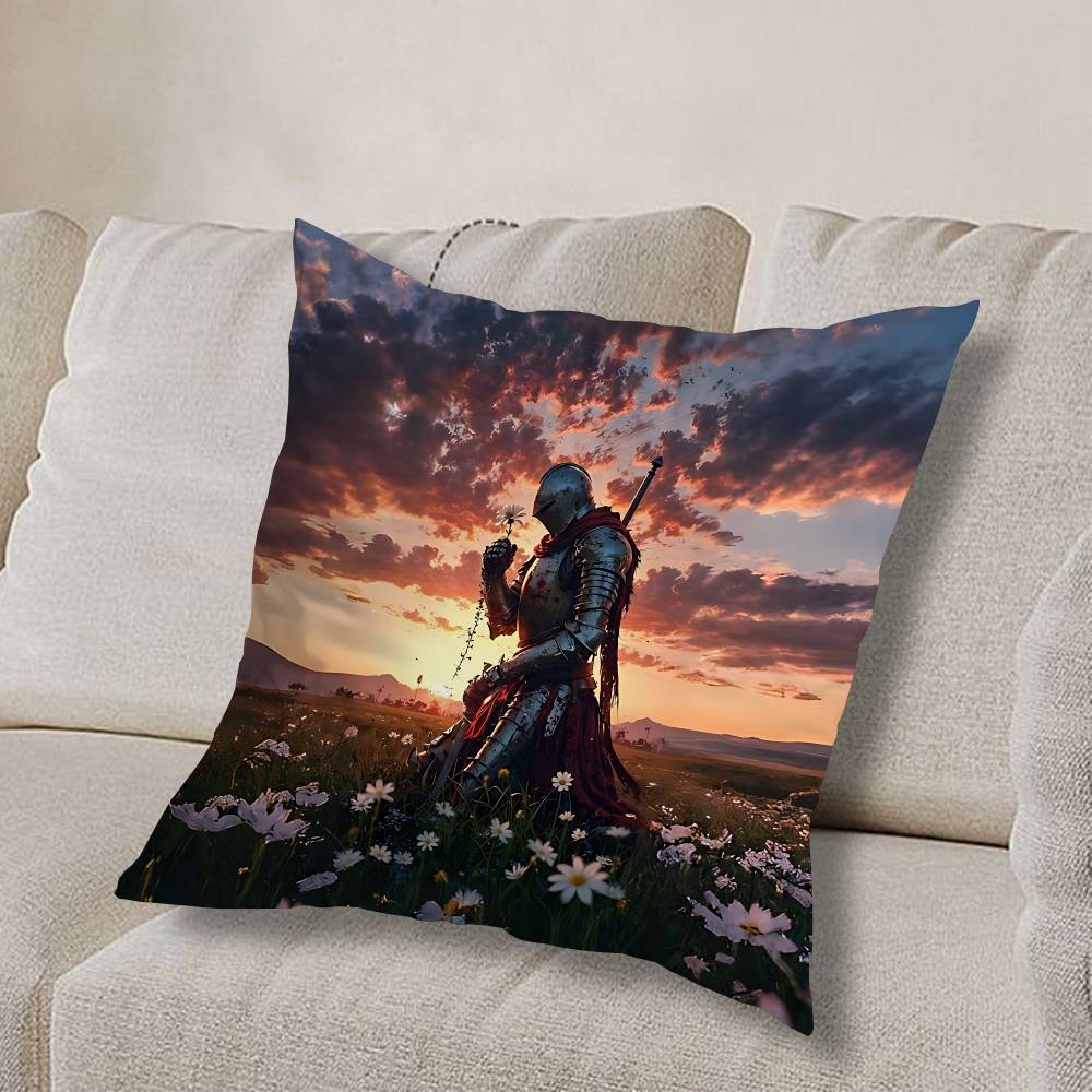 fully armed Medieval Knight Pillow Case Pillow Case Living Room Sofa Cushion Cover Suitable For Home Bedroom Room Decoration