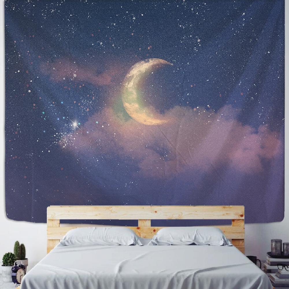 Hippie-Blumen-Wandteppich, Wohnheim-Dekoration, Mond-Wandteppich, Wandbehang, Sternenteppich, Kawaii-Zimmer, Wohnkultur, Wandteppich