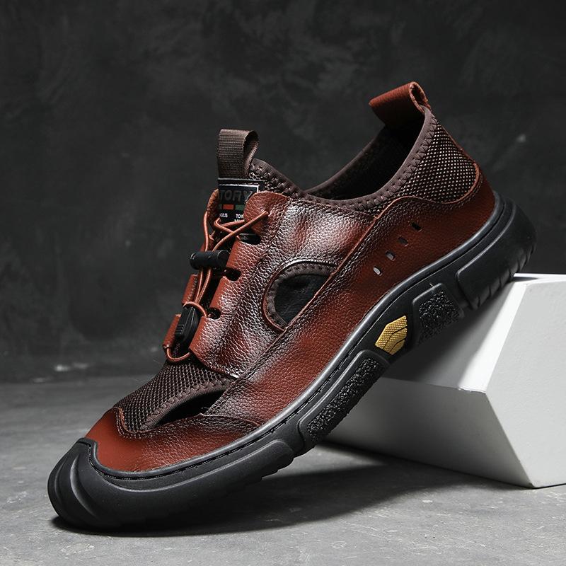 Fashion Summer Fashion Leather Hollow Outdoor Men's Sneakers Designer Slip-on Soft Sole Casual Men Sandals Outdoor Beach Shoes Man