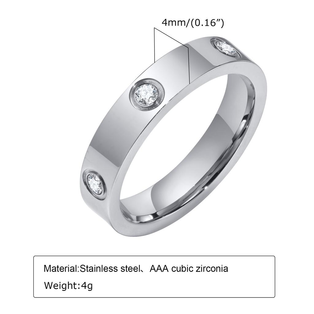 4mm 6mm Luxury Cubic Zircon Stainless Steel Ring for Women Men, Gold Plated Chunky Waterproof Finger Jewelry for Lover Size 5-12