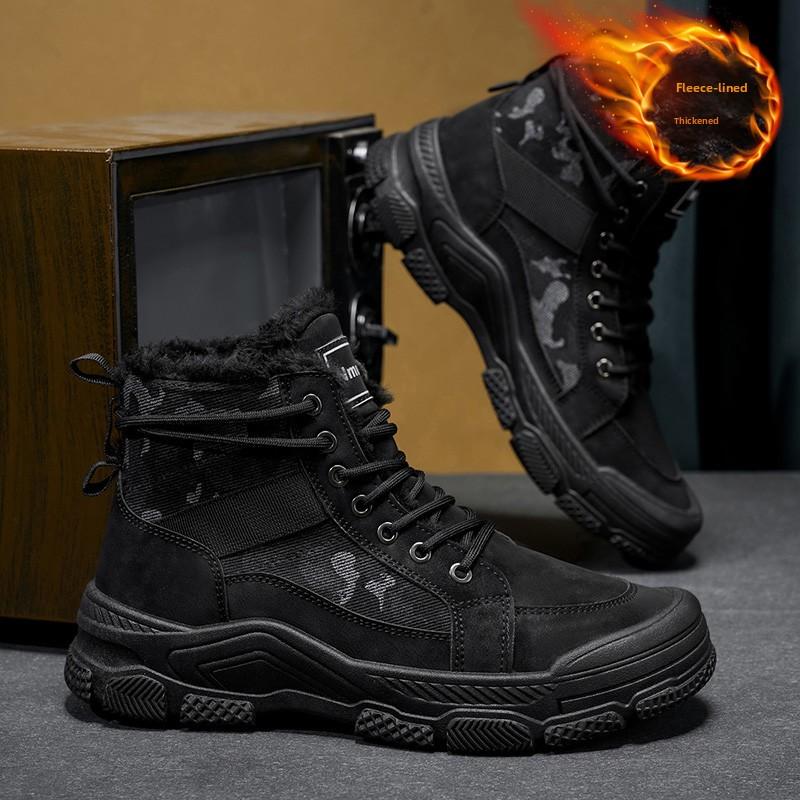 Winter New Popular Warm Men's High Top Boots Fashionable and Versatile Anti Slip Outdoor Travel Shoes