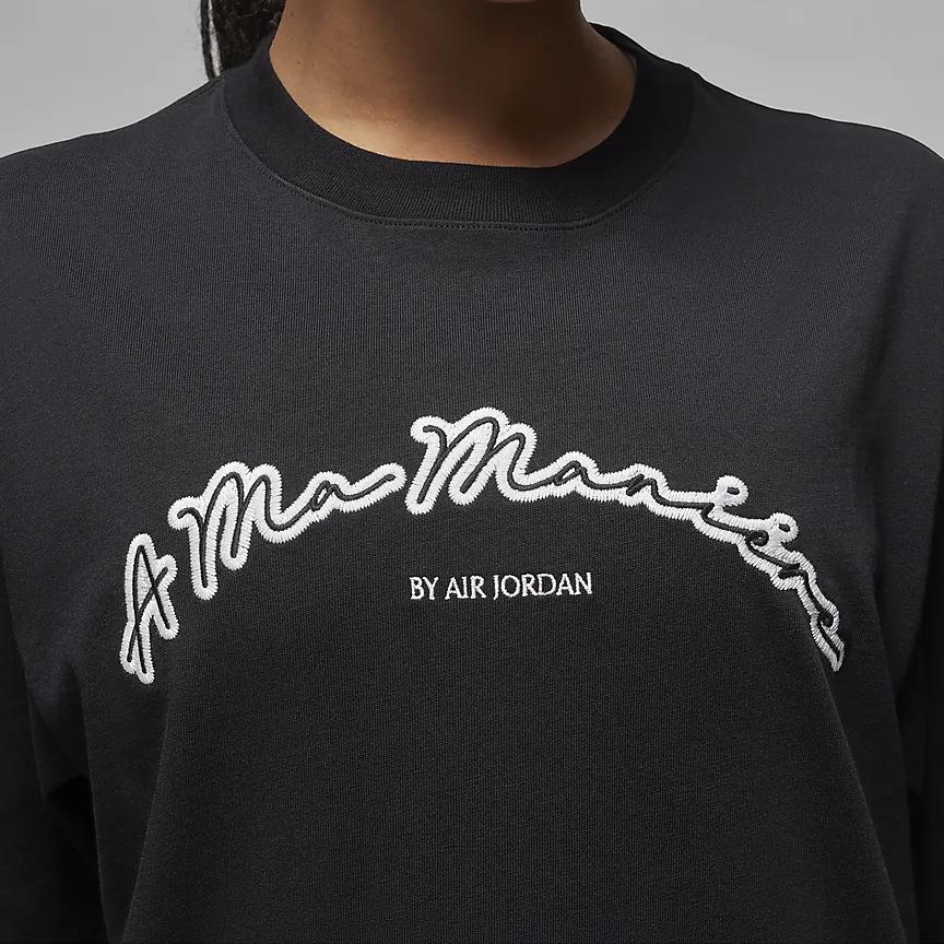 Jordan X A Ma Maniére Embroidered Logo Print Crew Neck Short Sleeve T-Shirt Unisex Tops Black FN0610-010