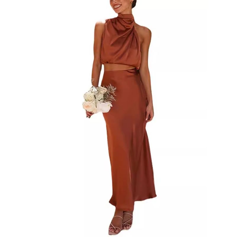 Two Piece Set of Sleeveless Top Andskirt Sleeveless Top and Skirt Two-piece Set
