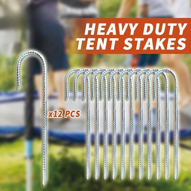 12pcs 30cm Rebar Stakes Heavy-Duty J Trampoline Ground Stakes Metal Landscape Spikes Ground Anchors Plant Support Garden Stakes