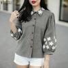 ZANZEA Women Casual Turn Down Collar Loose 3/4 Sleeve Grid Print Blouse