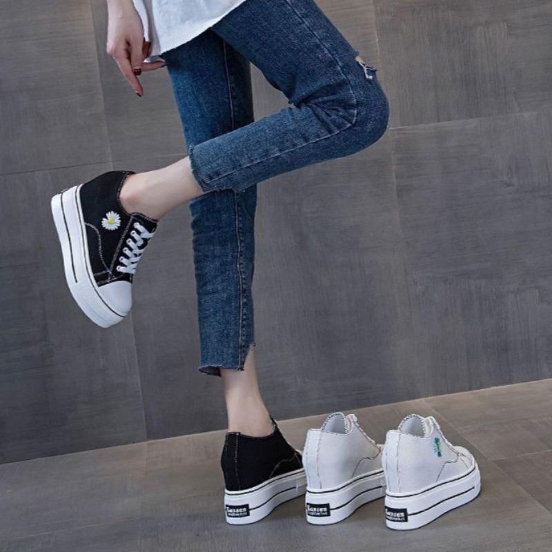 Women's Canvas Shoes Spring Autumn Black Ladies Footwear High on Platform Fashion 2025 Quality Vulcanized Shoe Designer Luxury