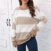 Women's Pullover Top Cross-border European and American Women's Clothing Autumn and Winter New Casual Loose Woven Sweater Contrasting Stripes Splicing