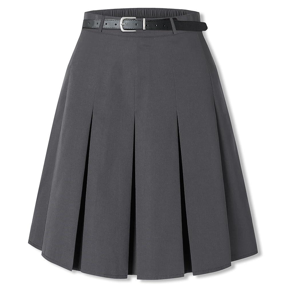 US Plus Size Women's Elegant Knee-Length Pleated Midi Skirt with Belt