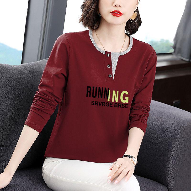 Women's Long Sleeve bottoming shirts Cotton T-Shirt, Spring & Autumn, Korean Style, Fashionable, All-Match, Loose Fit, Age-Reducing Printed Top