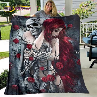 Gothic Horror Female Skull Dead Girl 3D Soft Plush Blanket,Flannel Blanket Throw Blanket for Living Room Bedroom Bed Sofa Picnic