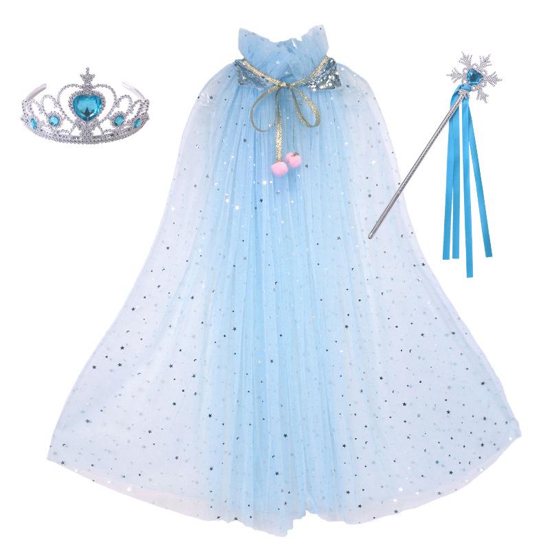 Girls' Elsa Princess Frozen Crown Set with Sequined Cape Shawl