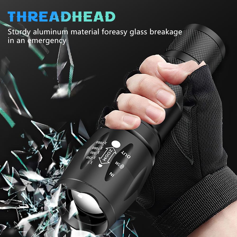 Powerful LED Flashlight Working Night Portable 5th Gear Zoom IPX65 Waterproof Torch for Outdoor Camping Tactical Flash Light