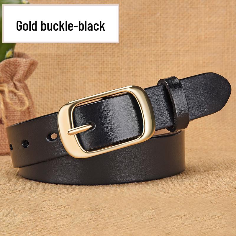 Women's Genuine Cowhide Leather Belt with Rustproof Alloy Buckle - Casual and Versatile for Jeans.