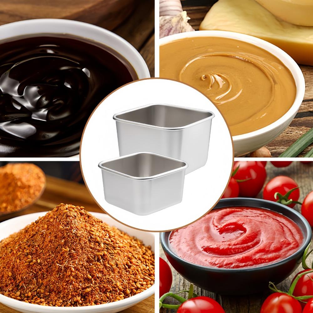 6pcs 304 Stainless Steel Salad Dressing Cup Square Seasoning Container Jam Cup Sauce Cup School