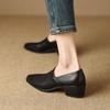 Women Pointed Toe Mid Heel Pumps Soft Leather Dress Shoes Office Work Shoes Comfortable Slip On Shoes Fashion Thick Heel Shoes