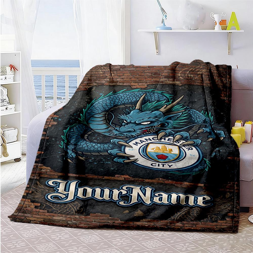 Manchester City Personalized Name Blanket Multi-purpose Personalized Blanket Durable Comfort Great for Chair Home Decor Office Bedding
