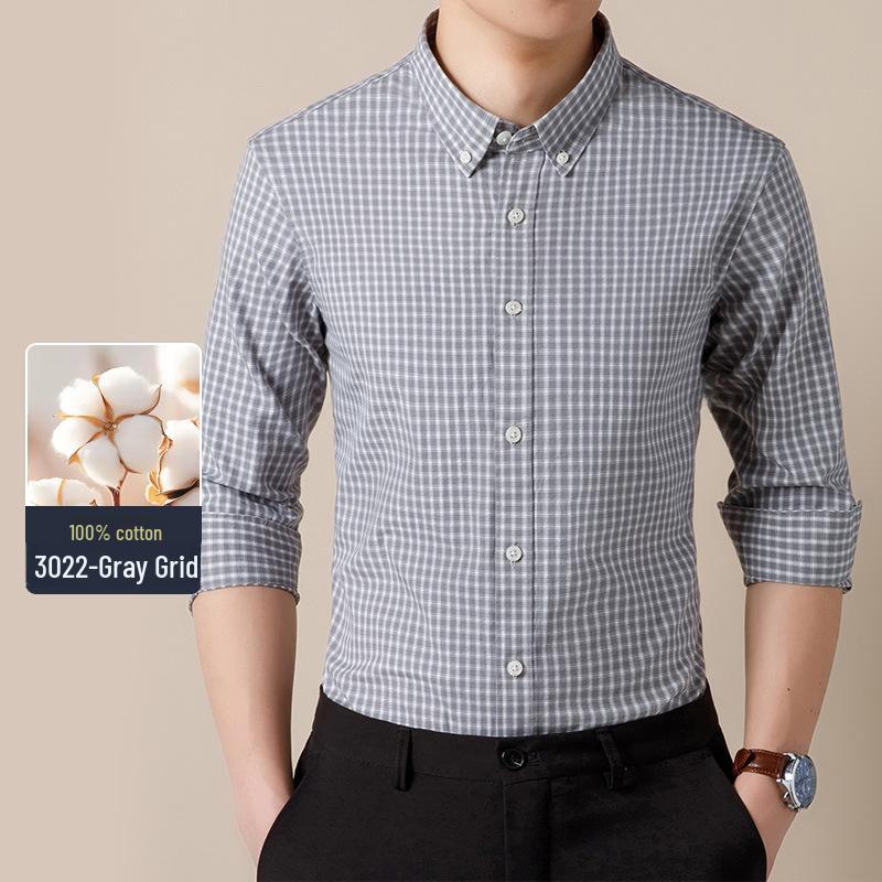Men's 100% Cotton Long-Sleeve Plaid Shirt - Spring/Autumn, Breathable & Comfortable