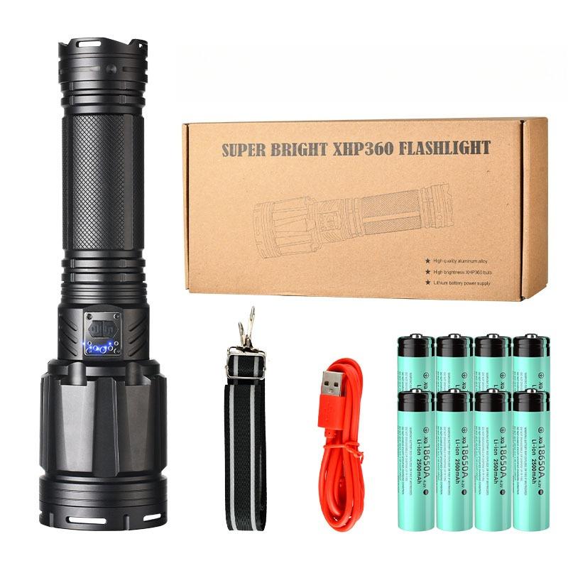 Most Powerful High Power Led Flashlight Use XHP360 Rechargeable Led Strong Light Torch Zoom Outdoor Lantern for Hunting