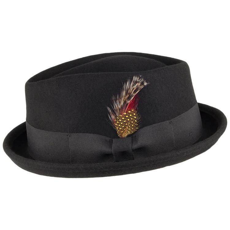 Cross-Border Hot-Selling Diamond Top Wool Top Hat Fashionable Versatile Pure Wool Top Hat Bow Ribbon Decorative Wool Hat