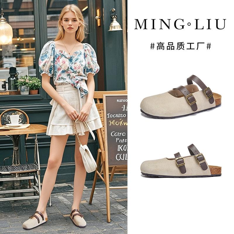 Leather bag head slippers 2026 summer ugly cute double buckle sandals casual half drag fashion shoes