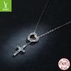 S925 Sterling Silver Love Cross Necklace, Adjustable Platinum Plated Collarbone Chain Bsn244